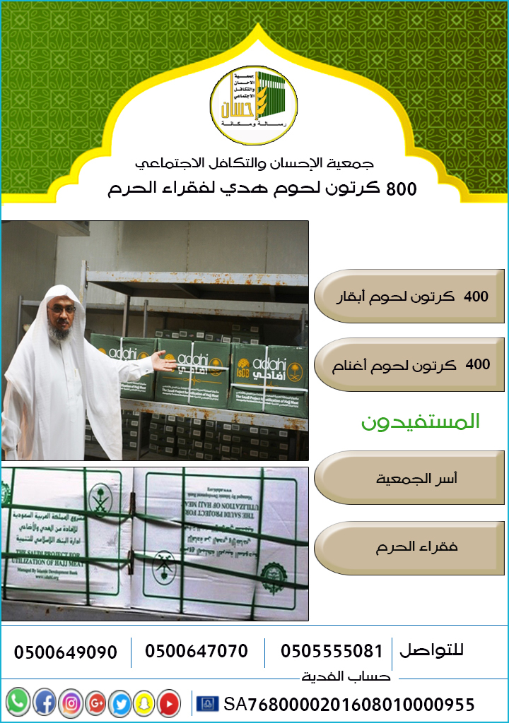 800 كرتون لحوم هدي لفقراء الحرم