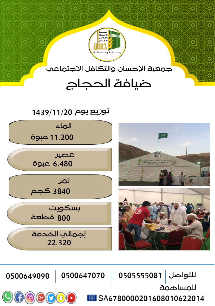 22.320 خدمة لضيوف الرحمن يوم 20ذو القعدة في خيمة (إحسان)